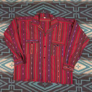 Vintage Handmade Guatemalan Ikat Woven Cotton Shirt Mens XL Southwestern